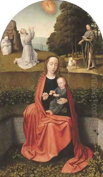 The Virgin and Child with the stigmatisation of Saint Francis of Assisi and Saint John the Baptist in the Wilderness Oil Painting by Gerard David