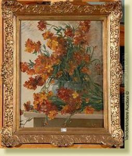 Vase De Giroflees Oil Painting by Alfred Rouby