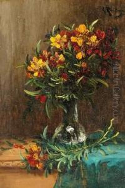 Vase De Giroflees Oil Painting by Alfred Rouby