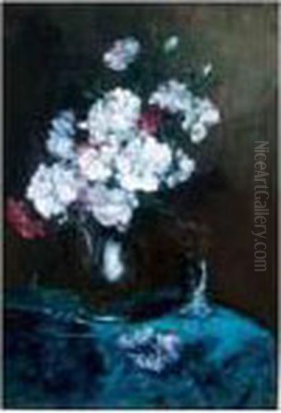 Vase De Fleurs Sur Un Entablement Oil Painting by Alfred Rouby