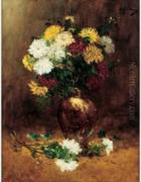 < Vase De Fleurs >. Oil Painting by Alfred Rouby