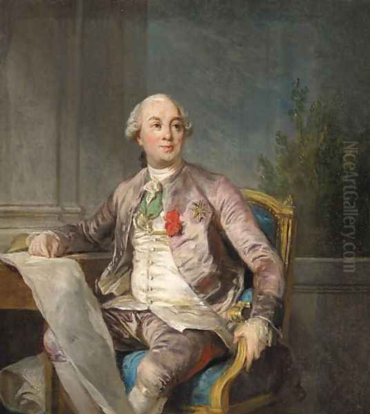 A Portrait Study of Charles-Claude de Flahaut de la Billarderie, Comte d'Angiviller (1730-1809), seated three-quarter-length Oil Painting by Joseph Siffrein Duplessis