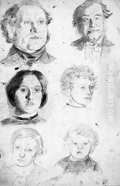 A sheet of head studies drawn by candle light Oil Painting by Walter Howell Deverell