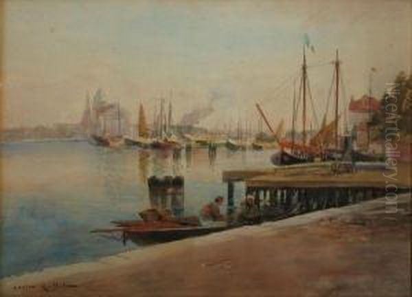 Les Quais Pres De Venise Oil Painting by Gaston-Marie-Anatole Roullet