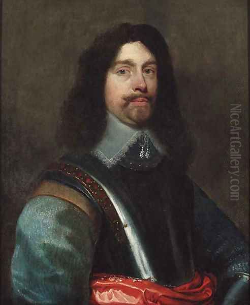 Portrait of a gentleman, half-length, in a cuirass, and grey jerkin Oil Painting by William Dobson