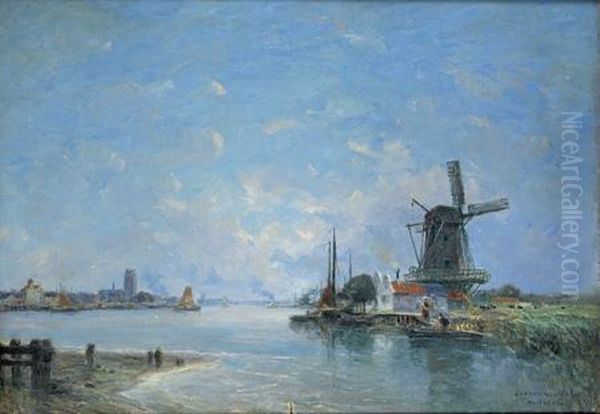 Paysage Au Moulin, Hollande Oil Painting by Gaston-Marie-Anatole Roullet