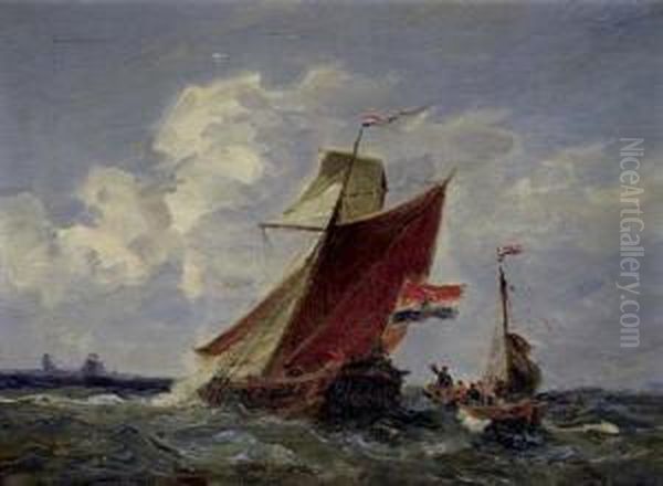 Bateaux Et Pavillons Hollandais Oil Painting by Gaston-Marie-Anatole Roullet