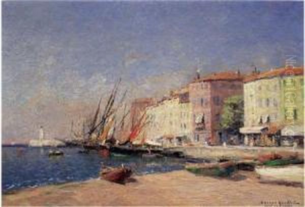 Port De Cannes Oil Painting by Gaston-Marie-Anatole Roullet