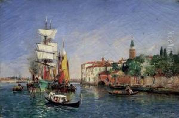 Vue De Venise Oil Painting by Gaston-Marie-Anatole Roullet