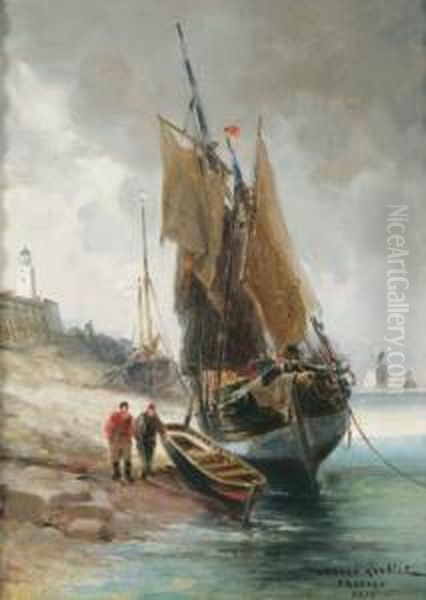 Bateau De Peche Au Treport Oil Painting by Gaston-Marie-Anatole Roullet