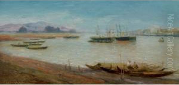 Vue D'un Port Au Tonkin Oil Painting by Gaston-Marie-Anatole Roullet