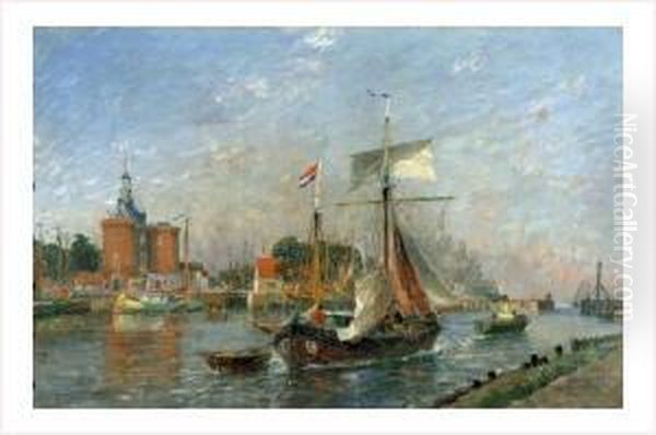 Le Port De Enkhvizen (hollande) Oil Painting by Gaston-Marie-Anatole Roullet