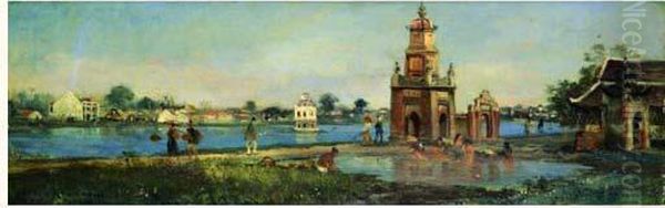 Vue Du Cambodge Oil Painting by Gaston-Marie-Anatole Roullet