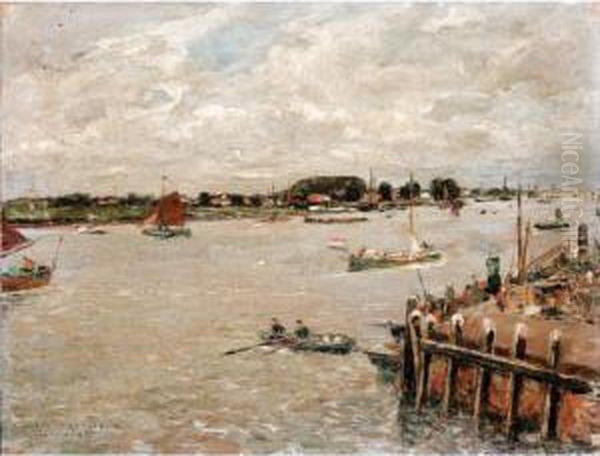 Harbour Scene, Holland Oil Painting by Gaston-Marie-Anatole Roullet