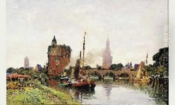 Vue De Bruges Oil Painting by Gaston-Marie-Anatole Roullet