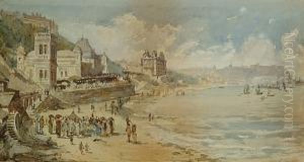 View Of A Coastal Town Oil Painting by Charles Rousse