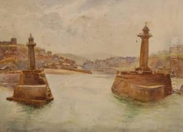 Entrance To Whitby Harbour Oil Painting by Frank Rousse