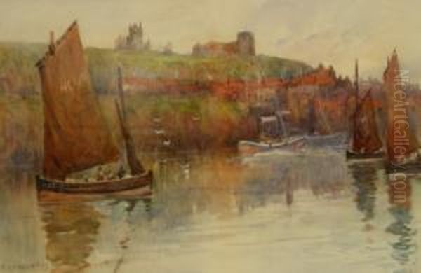 Rouse : Fishing Boats In Whitby Harbour Oil Painting by Frank Rousse