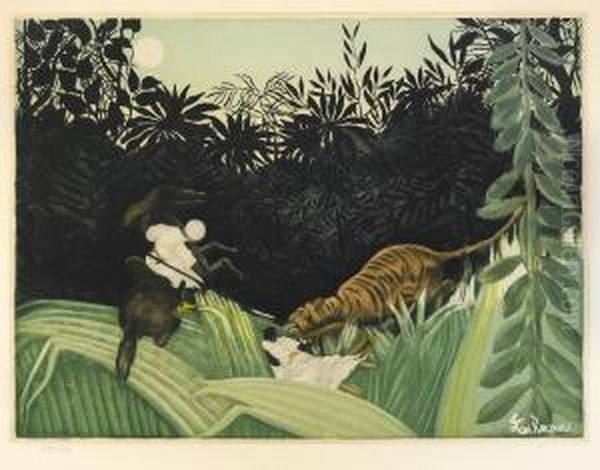 La Chasse Au Tigre Oil Painting by Henri Julien Rousseau