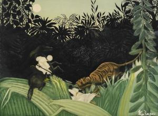 La Chasse Au Tigre Oil Painting by Henri Julien Rousseau