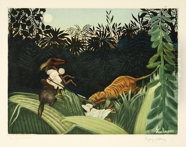 La Chasse Au Tigre Oil Painting by Henri Julien Rousseau