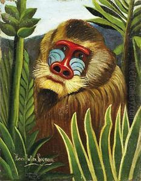 Tete De Mandrill Dans La Jungle Oil Painting by Henri Julien Rousseau