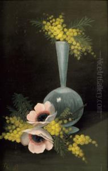 Vase De Fleurs, Mimosa Et Deux Anemones Oil Painting by Henri Julien Rousseau