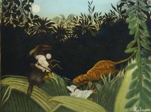 La Chasse Au Tigre. Oil Painting by Henri Julien Rousseau