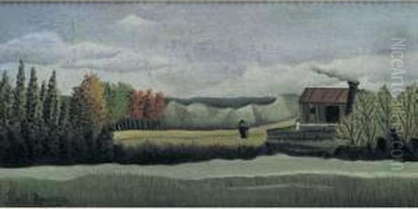 Un Promeneur Dans La Campagne Avec Une Fabrique De Charbon De Bois Oil Painting by Henri Julien Rousseau