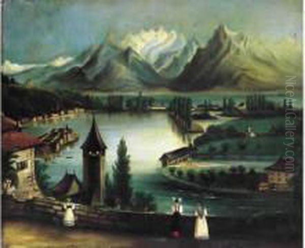 Paysage Avec Un Lac Et Des Montagnes, Circa 1890 Oil Painting by Henri Julien Rousseau