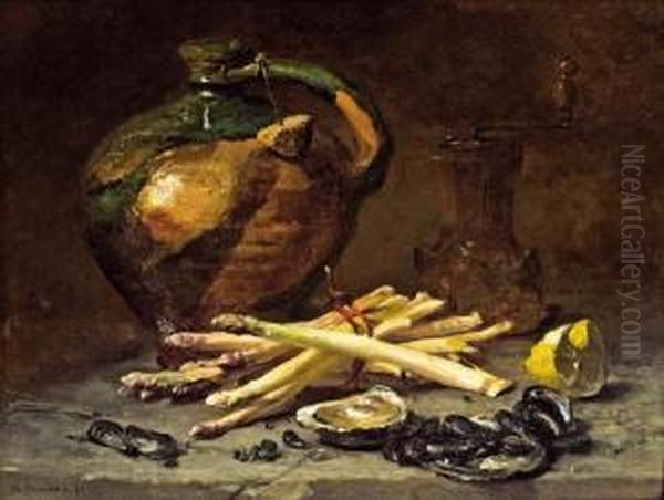 Stillleben Mit Spargel Und Austern Oil Painting by Philippe Rousseau