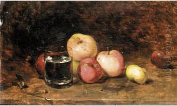 Still Life Of Apples And A Glass Of Water Oil Painting by Philippe Rousseau