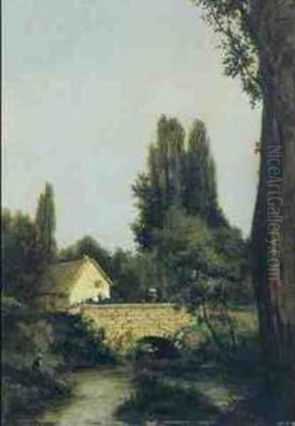 Sommerlandschaft Mit Einem Angler An Einem Flusschen Oil Painting by Philippe Rousseau