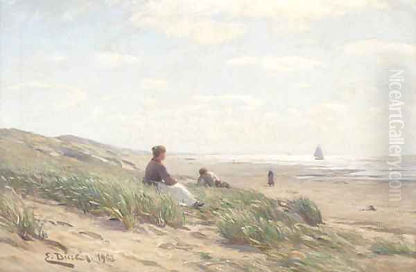 Figures on a beach Oil Painting by Eugene Gustav Ducker