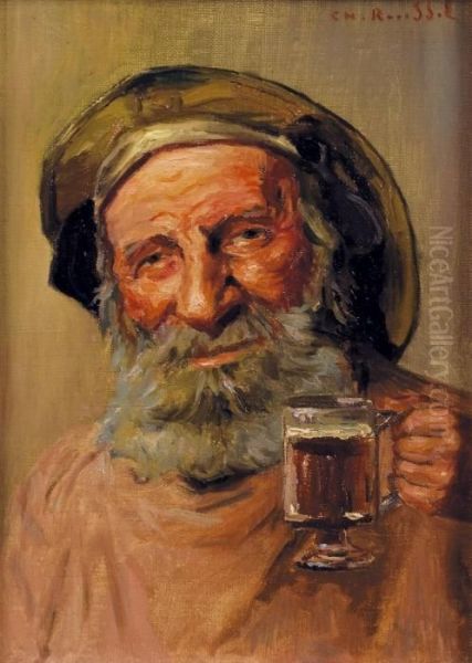 Le Buveur De Biere Oil Painting by Charles Emmanuel Roussel