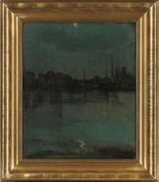 The Thames By Moonlight Oil Painting by Theodore Casimir Roussel