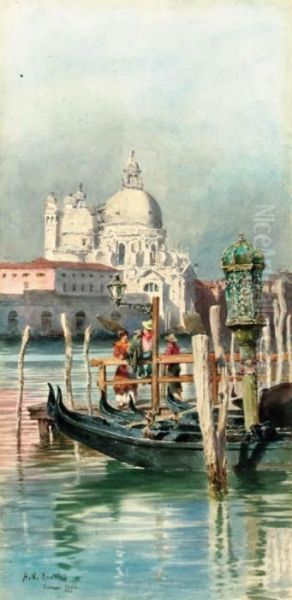 Figures Before Santa Maria Della Salute, Venice Oil Painting by Alexandre Nicolaievitch Roussoff