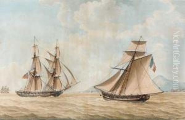 Navires Francais Et Anglais S'approchant Oil Painting by Joseph Roux