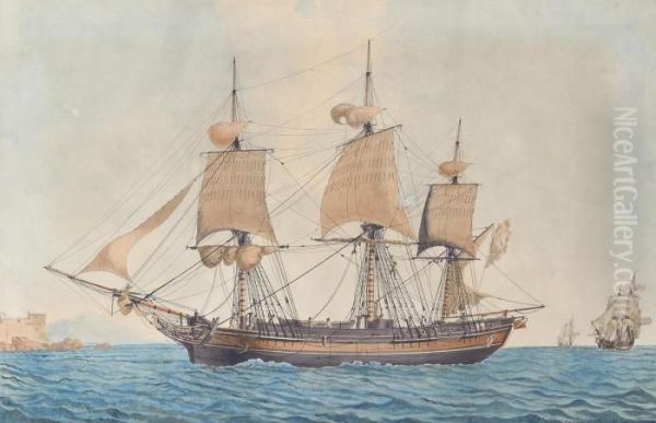 A Bergen Merchant Frigate In The Mediterranean Heading Into Marseilles Oil Painting by Joseph Roux