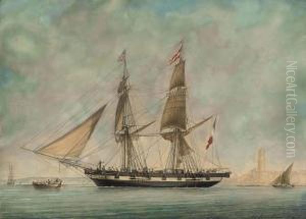 The French Brig 
Tiphis 
 Leaving Marseilles Bound For Guadeloupe, 2 Oil Painting by Joseph Roux