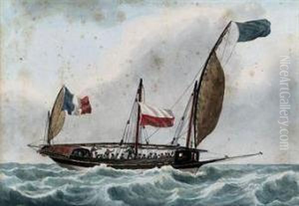 A Crowded French Xebec In The Mediterranean Oil Painting by Joseph Roux