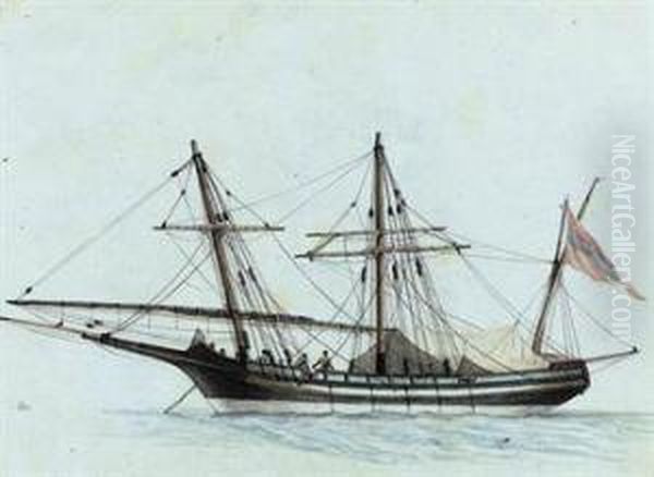 A Xebec Lying At Anchor In The Mediterranean Oil Painting by Joseph Roux