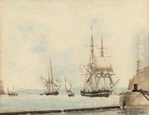 Shipping At The Harbour Mouth, Marseilles Oil Painting by Joseph Roux