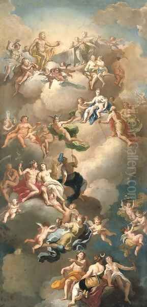 The Triumph of the Gods, a modello for a ceiling Oil Painting by Giacinto Diano