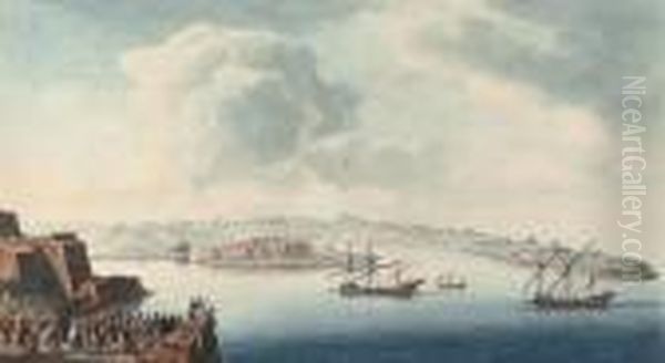 Vue Du Port De Marsamucetto Et Du Fort Manuel, Prise Du Baston St.andre, Malta Oil Painting by Joseph Roux