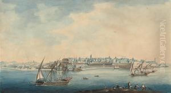 Vue De La Ville Valette Prise Du Palais Bighi Oil Painting by Joseph Roux