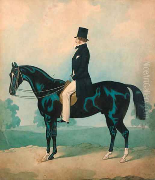 A gentleman seated on a black horse Oil Painting by Joshua Dighton