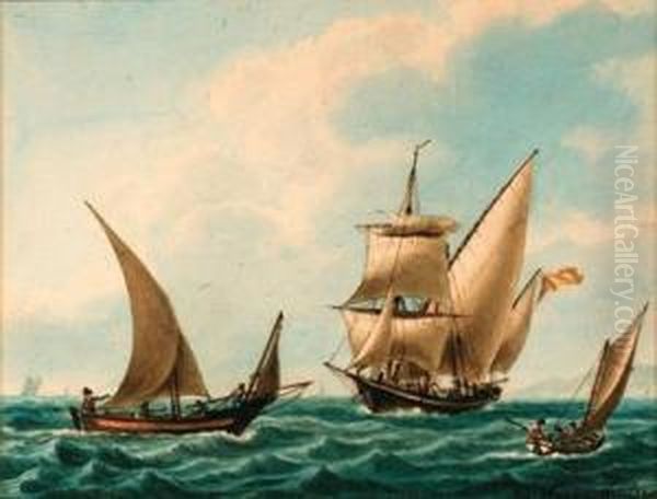 Fore-and-aft Rigged Xebecs In The Mediterranean Oil Painting by Joseph Roux