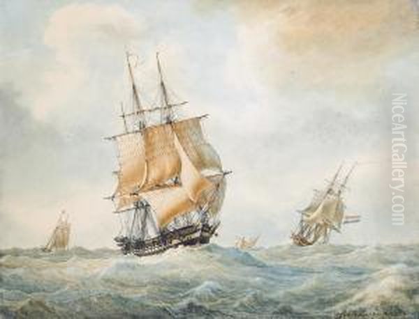 The French Frigate 
La Pomone Oil Painting by Francois Geoffroy Roux