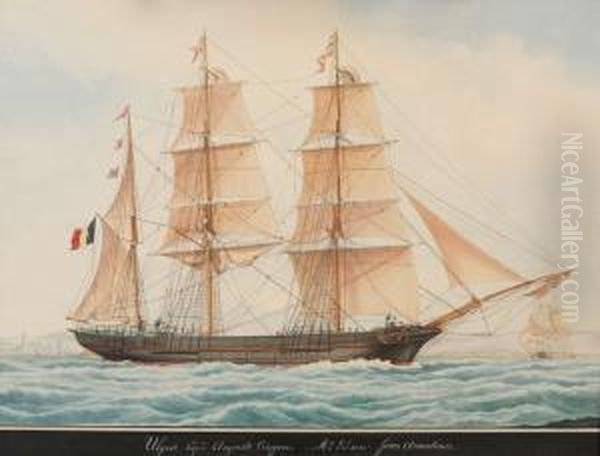 Belgische Driemaster 'ulysse' Voor Noord-afrikaanse Kust Oil Painting by Francois Geoffroy Roux